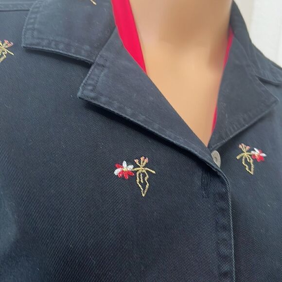 Denim & Co Black Jacket Size Small Flower Appliqué - Picture 5 of 13